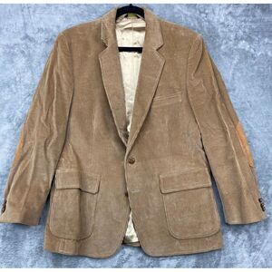 VTG Brookford Mens Corduroy Blazer Sport Coat‎ 44 Regular Suede Elbow Patch Tan